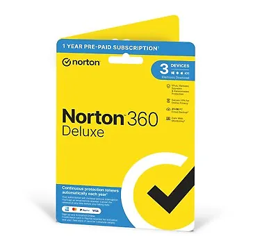 £16.99 • Buy Norton 360 Deluxe Antivirus 2023, 3 Devices, 1 Year - Delivery By Post