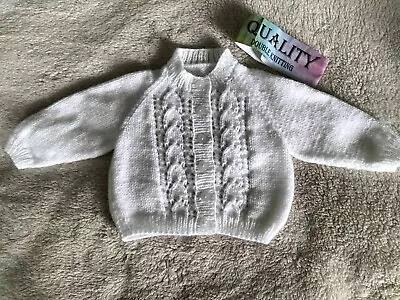 Babies Hand Knitted White Cardigan 3-6 Months • £6.35