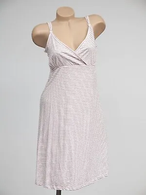 Mothercare Maternity Nightie Chemise Breast Feeding S 10-12 Pink Stripe Grey Ex • $17.41