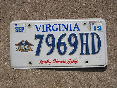 2013 Virginia Harley Owners Group License Plate VA Hog 7969HD Bike • $19.99