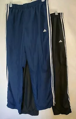 Two 2 Adidas ClimaProof Blue & Black Track Wind Athletic Pants XL Mesh Lined VTG • $29.90