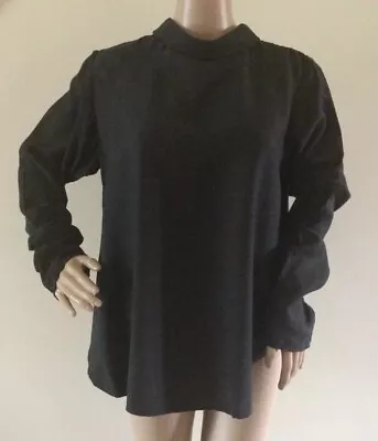 Bassike Silk Blend Long Sleeve Collared Top Size 2 (10-12AUS) Charcoal • $59
