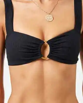 NEW L*SPACE 'Willow' Pointelle Ribbed Bikini Top Size M Medium Black $119 • $36.99