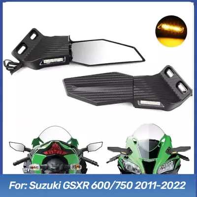 Complete Wing Rearview Mirrors W/ Turn Signals For 2011-2022 Suzuki GSXR600/750 • $44.01