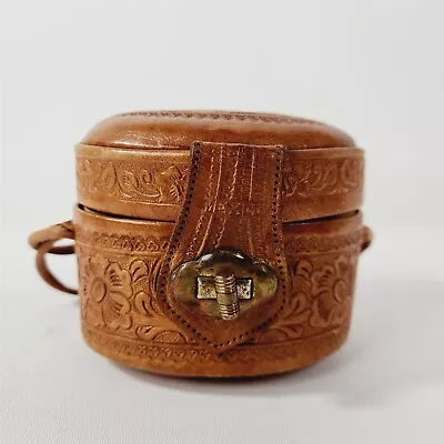 Vintage Small Floral Leather Hand Tooled Purse Oval Handbag Boho Western  • $34.95
