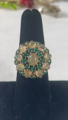 Free Shipping! Vintage Emerald Opal Cluster  Dome Ring 14k Gold Size 6.75-7 • $1300