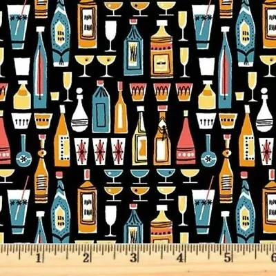 Kitschy Cocktails Mother's Little Helper Black Fabric Michael Miller Half Yard • $4