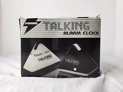 Vintage 80s Talking Alarm Clock T-10 Triangle Pyramid White Black - TESTED • $24.99