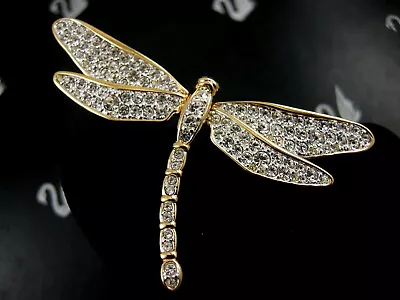 £114.40 • Buy Signed Swarovski 22 Kt Gold Plated Dragonfly Pin ~ Brooch Retired New 