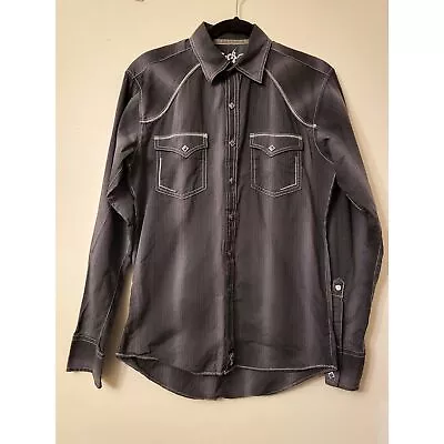 Rock 47 By Wrangler Western Shirt Men  Small Snap Button Gray And Black Striped  • $33