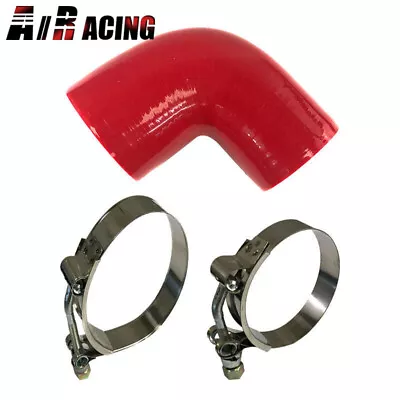 2.5  To 3  90Degree Turbo Intake Silicone Intercooler Elbow Hose Red And 2xClamp • $18.99