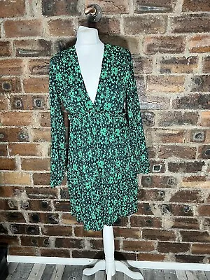 Zara Green Black Floral Micro Pleat L/s Short  Dress Fits Uk 6 Nwt • £11.95