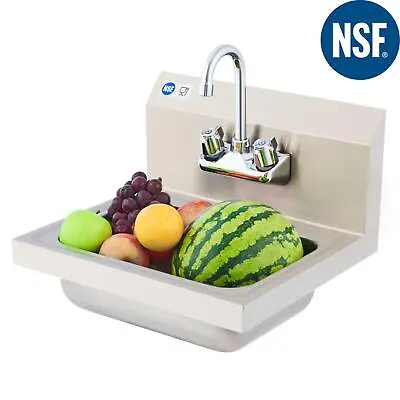 14  Wall Mount NSF Certified 304 Stainless Steel Hand Wash Utility Sink Set • $95.99