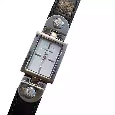 Michael Kors MK2110 Women's White Dial Black Leather Strap Watch New Battery • $21