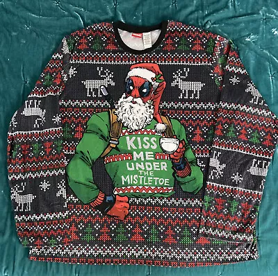 $9.99 • Buy Men's Marvel Deadpool Kiss Me Under The Mistletoe Christmas PJ Shirt - Size XL
