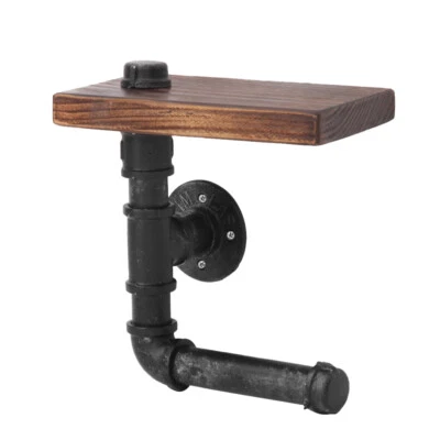 $28.52 • Buy Rustic Industrial Metal Pipe Shelf DIY Bathroom Toilet Roll Holder Pine Wood