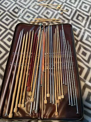 Lot Of Vintage Knitting Needles Straight Circular Metal Wood Plastic With Case • $21