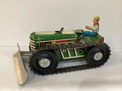 Vintage MARX Tin Litho Wind Up Bulldozer Climbing Tractor Toy.  Working • $99