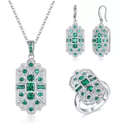 Elegant Women Wedding Jewelry Set 925 Silver Cubic Zircon Earrings Ring Necklace • $3.77