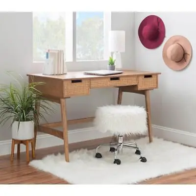 $383.72 • Buy Laptop Desk 3-Drawer MidCentury Natural Wood And Rattan