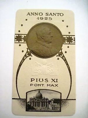 1925 Stunning  Holy Card  W/ Gold Embossed Picture Of  Pius XI  & Vatican  * • $38