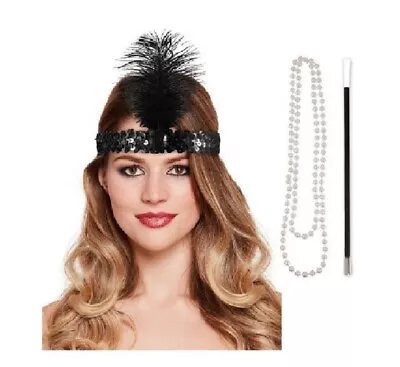 Ladies Girls 3 Pcs Flapper 1920's Charleston Set Gatsby Fancy Dress Accessories • £4.47