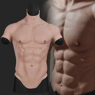 Silicone Muscle Chest Realistic BodySuit Male Fake Breast Plate Costume Cosplay • £109.99