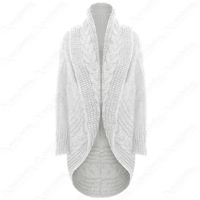 Ladies Chunky Cable Knit Open Cardigan Throw-over Look Women Cardi Jacket New • £19.99