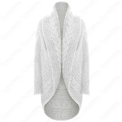 New Ladies Open Cardigan Chunky Cable Knit Throw Over Look Womens Cardi Jacket • £19.99