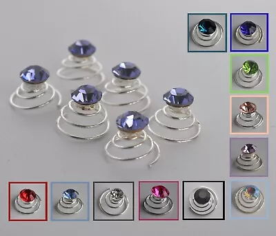 Crystal Hair Spirals/twists/jewels X 6. 8mm Round Faceted Gems. Wedding/prom. UK • £5.25