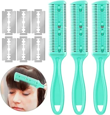 3 Pieces Razor Comb With 10 Pieces Razors Hair Cutter Comb Cutting Scissors Do • $6.49