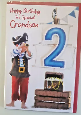  GRANDSON 2ND BIRTHDAY CARD BEAUTIFUL EMBOSSED CARD  2 YEARS OLD 23 X 15 CMS  • £2.99