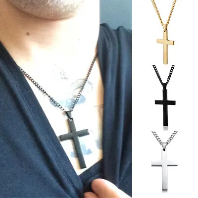 Mens Womens Cross Pendant Necklace Chain Fashion Jewelry Christian Jesus Gifts • $1.36