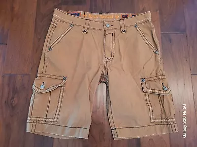 Rock Revival Camel/Brown Cargo Shorts W/Leather Trim Size 36 • $44.99