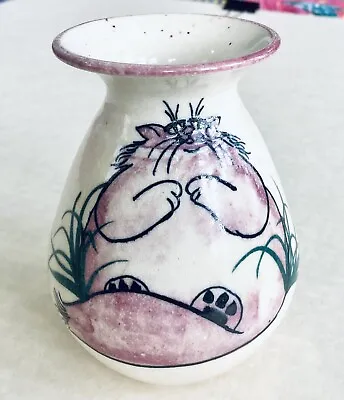 1992 Vintage Fat Cat Vase Hand-Painted Pink Ceramic Kitty Retro Overweight MCM • $31.20