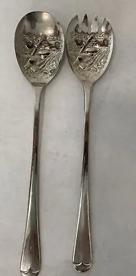 Vtg EPNS Silver Serving Spoon & Fork W/Fruit Embossed Designs England • $19.95