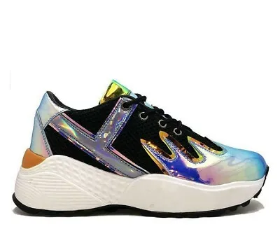 YRU Blaz3 Blaze Holographic Blue Flame Platforms Gothic Punk Rave Sneakers Shoes • $244.87