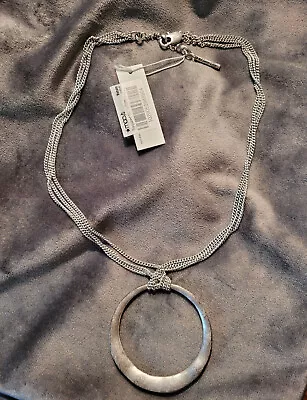 KENNETH COLE Triple Chain Silver Tone Circle Modernist Brutalist Necklace NWT • $19.95