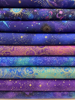 Timeless Treasures Cosmos Cotton Fabric By 1/4 Metre* Moon Sun Star Metallic • £13