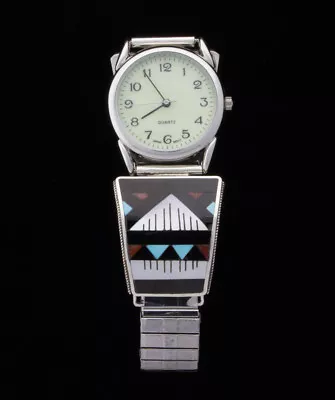 Mens Watch With Multi-Stone Inlay Tips By Zuni Artists Leander & Lisa Othole • $180