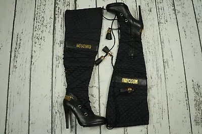 RARE MOSCHINO X H&M High-thigh Boots With Gold Chain Charms NEW EUR 39 US8 US 8 • $300