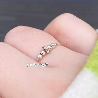 $26.14 • Buy Flower Power Anxiety Ring 925 Sterling Silver Spinner Ring Silver Flower Beaded
