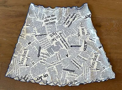 Haystacks  Royal Blue/White Newsprint  A-Line Skirt 21”L Scalloped  Edging • $10