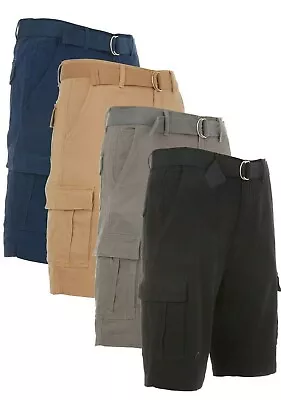 Men’s Cargo Shorts Stretch Lightweight Cotton Twill Multi Pockets Belted Short • $19.98