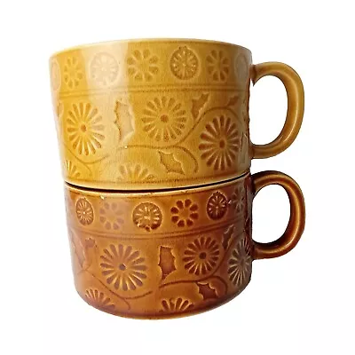 SOUP MUGS Vintage Japan Stacking Brown Matching Pair Ceramic Kitchen Display • $18.50