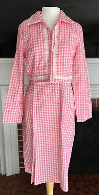 Vintage Pink White Gingham Check Sleeveless Shift Dress W/ Jacket Size 12 1960s • $35