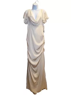 NWD Nicole Miller Pippa Wedding Dress White Silk Flutter Sleeve Train Womens 12 • $300