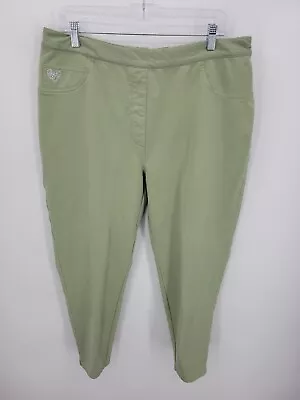 Quacker Factory Pants Womens Plus 1X Green Tapered Bling Pocket Stretch Pull On • $21.67