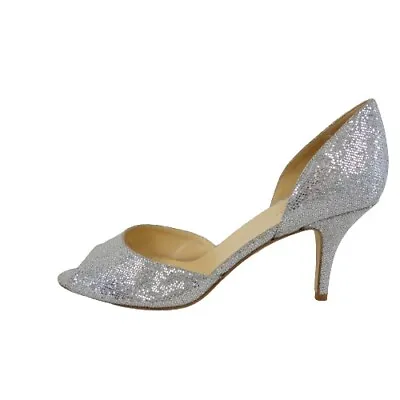 Kate Spade New York Ladies Shoe Pumps Peeptoes Stiletto Leather Silver Glitter • $241.54