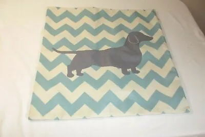 DACHSHUND THROW PILLOW COVER - 17.5  X 17.5  Blue Chevron Print Zip Close • $8.05